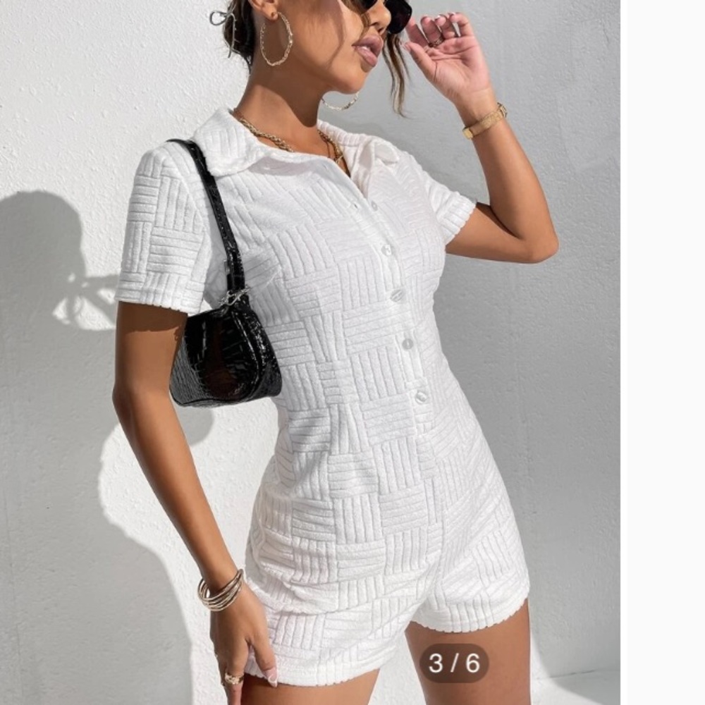 SHEIN White Button Up Romper